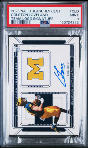 2025 Panini National Treasures Collegiate Team Logo Signature 70/75 #CLD Colston Loveland PSA 9
