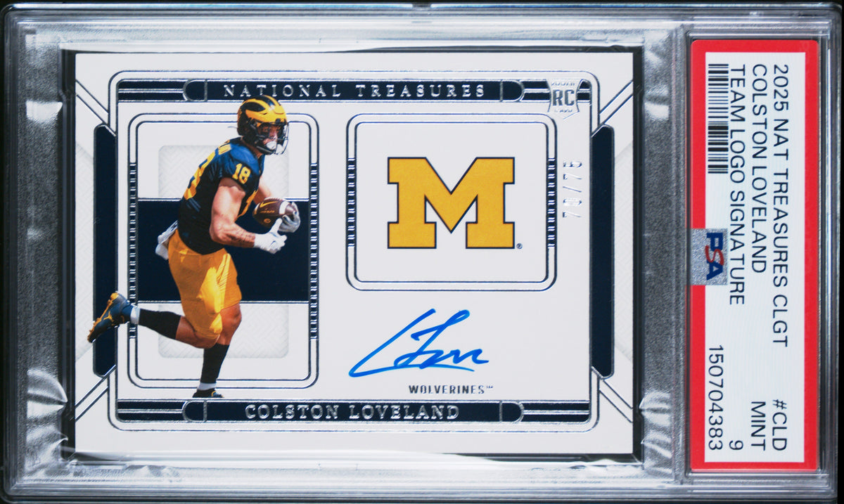 2025 Panini National Treasures Collegiate Team Logo Signature 70/75 #CLD Colston Loveland PSA 9