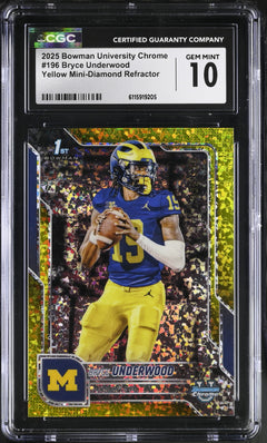Bryce Underwood Yellow Mini-Diamond Refractor 52/350 2025 University Chrome #196 CGC 10-1