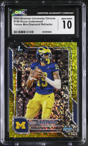 Bryce Underwood Yellow Mini-Diamond Refractor 52/350 2025 University Chrome #196 CGC 10