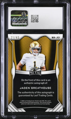 Jaden Greathouse Silver Shimmer 21/49 2025 Web Exclusives Metal Autographs #MA-JG1 CGC 9.5 Auto 10-2