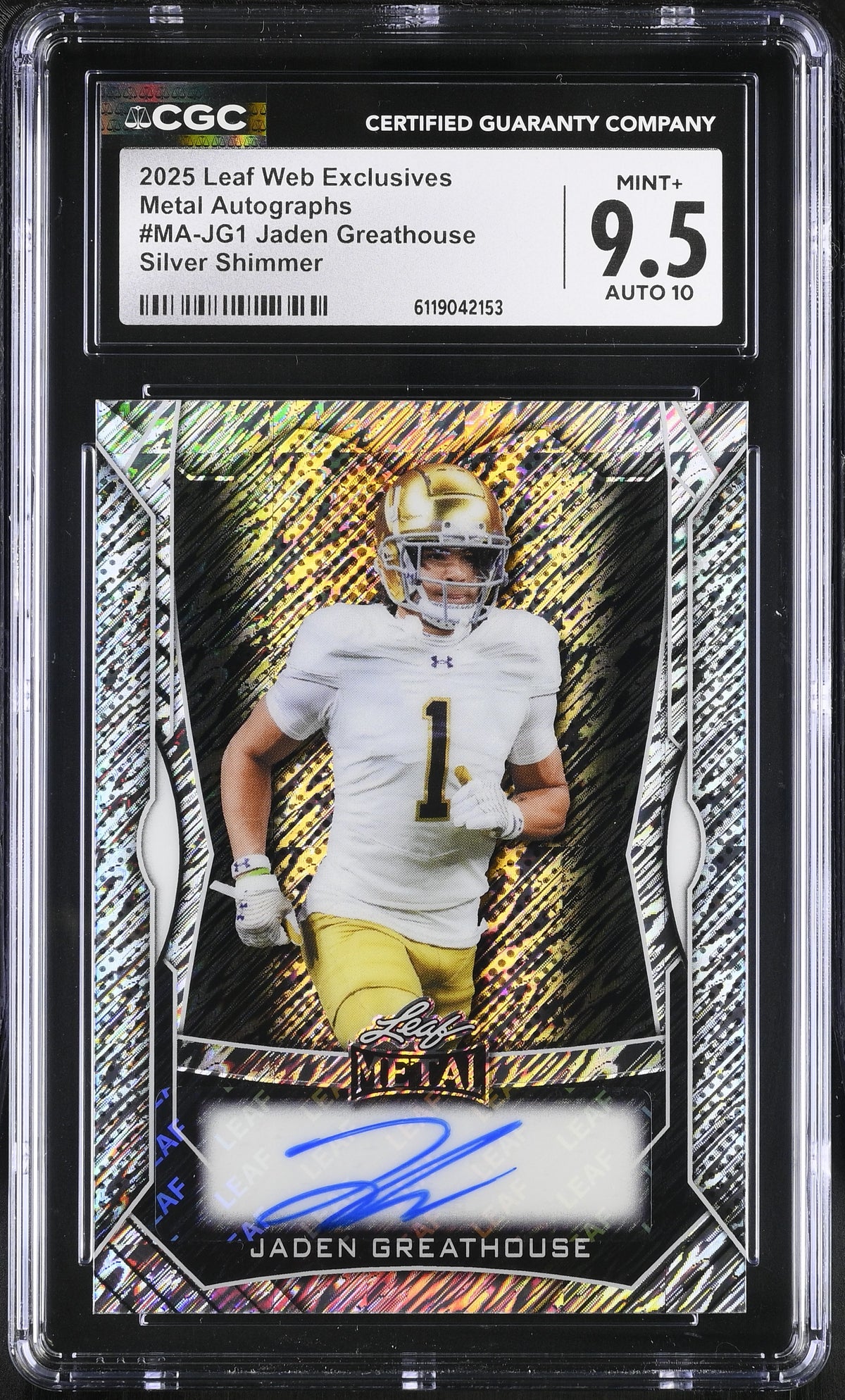 Jaden Greathouse Silver Shimmer 21/49 2025 Web Exclusives Metal Autographs #MA-JG1 CGC 9.5 Auto 10