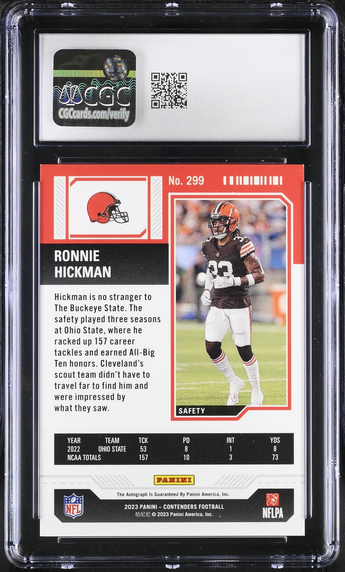 Ronnie Hickman Midfield Ticket 21/50 2023 Contenders Rookie Ticket Autographs #299 CGC 9 Auto 10-2