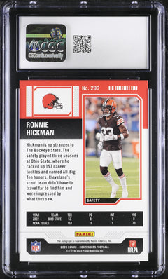 Ronnie Hickman Midfield Ticket 21/50 2023 Contenders Rookie Ticket Autographs #299 CGC 9 Auto 10-2