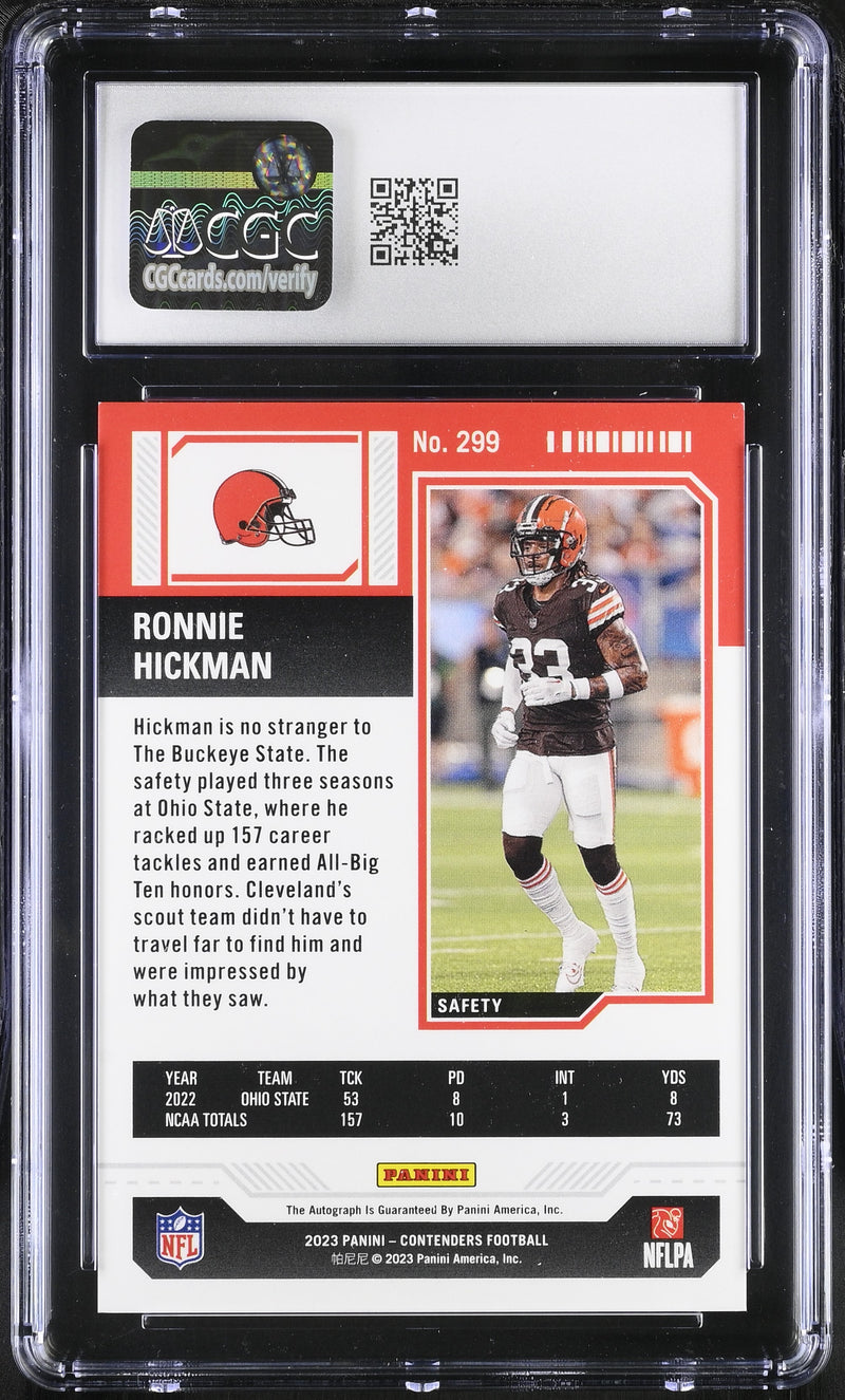 Ronnie Hickman Midfield Ticket 21/50 2023 Contenders Rookie Ticket Autographs #299 CGC 9 Auto 10-2