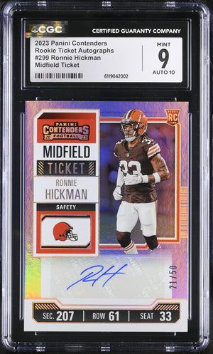 Ronnie Hickman Midfield Ticket 21/50 2023 Contenders Rookie Ticket Autographs #299 CGC 9 Auto 10