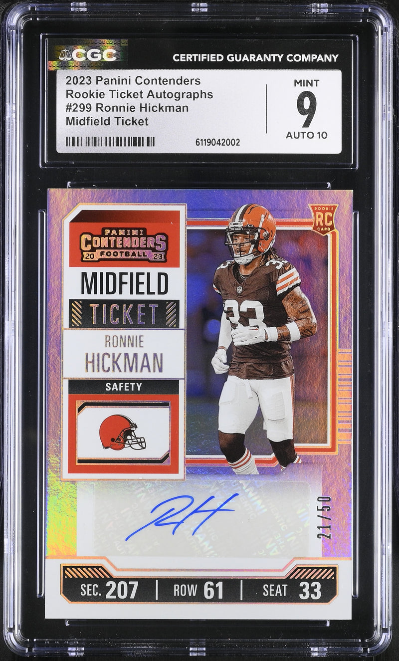 Ronnie Hickman Midfield Ticket 21/50 2023 Contenders Rookie Ticket Autographs #299 CGC 9 Auto 10-1