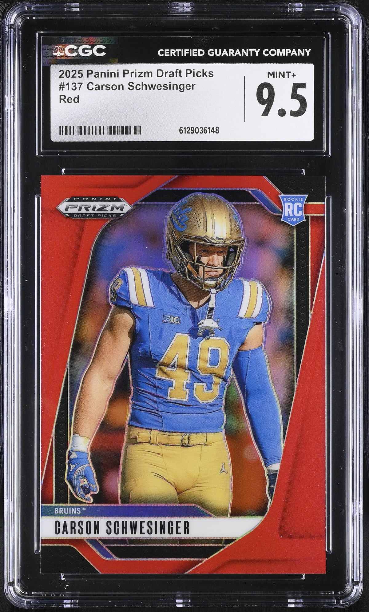 Carson Schwesinger Red 278/399 2025 Prizm Draft Picks #137 CGC 9.5