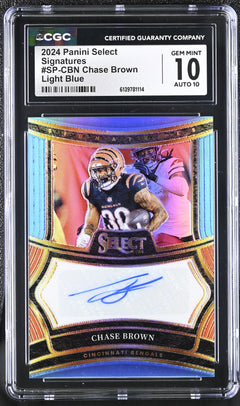 Chase Brown Light Blue 39/49 2024 Select Signatures #SP-CBN CGC 10 Auto 10-1