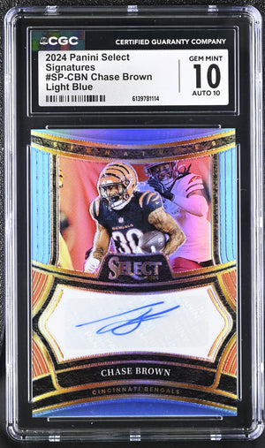 Chase Brown Light Blue 39/49 2024 Select Signatures #SP-CBN CGC 10 Auto 10