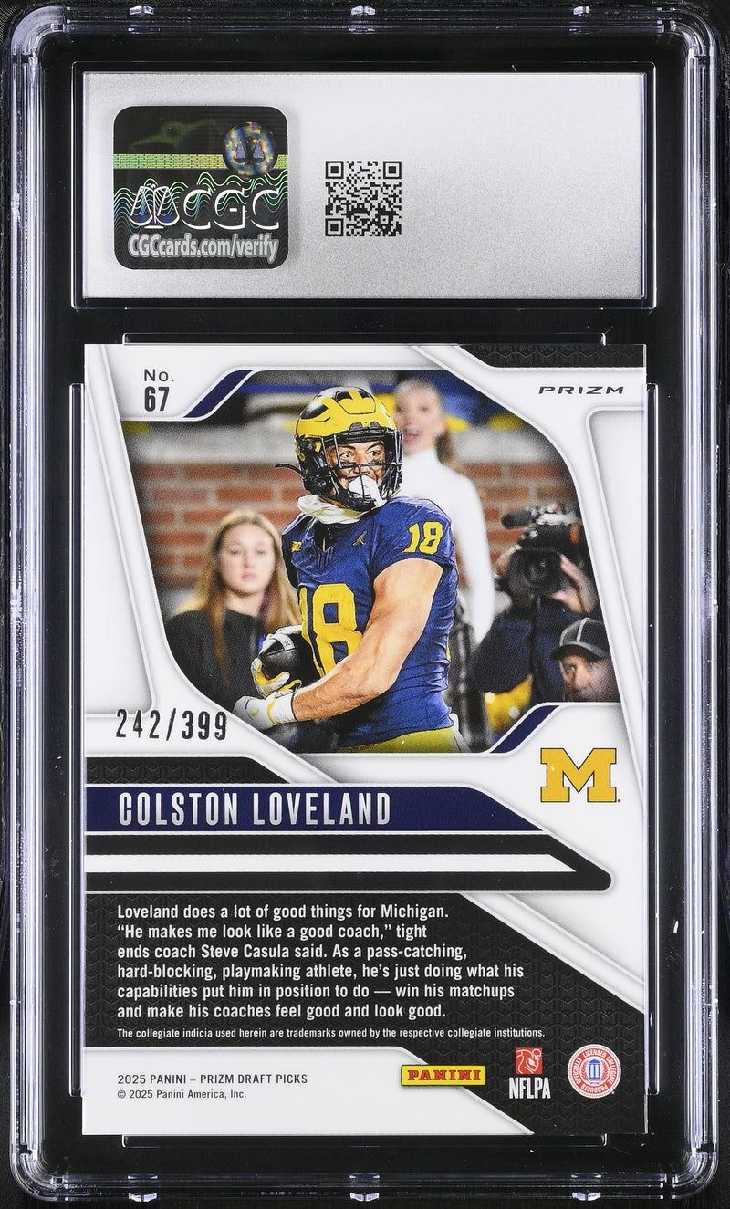 Colston Loveland Red 242/399 2025 Prizm Draft Picks #67 CGC 9.5-2