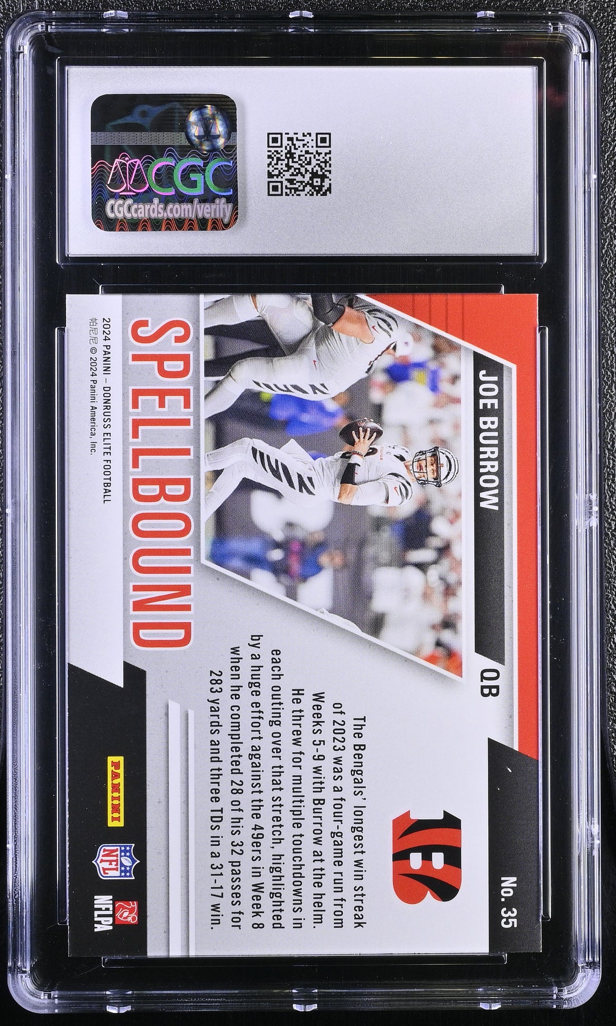 Joe Burrow 2024 Donruss Elite Green Spellbound #35 CGC 10-2