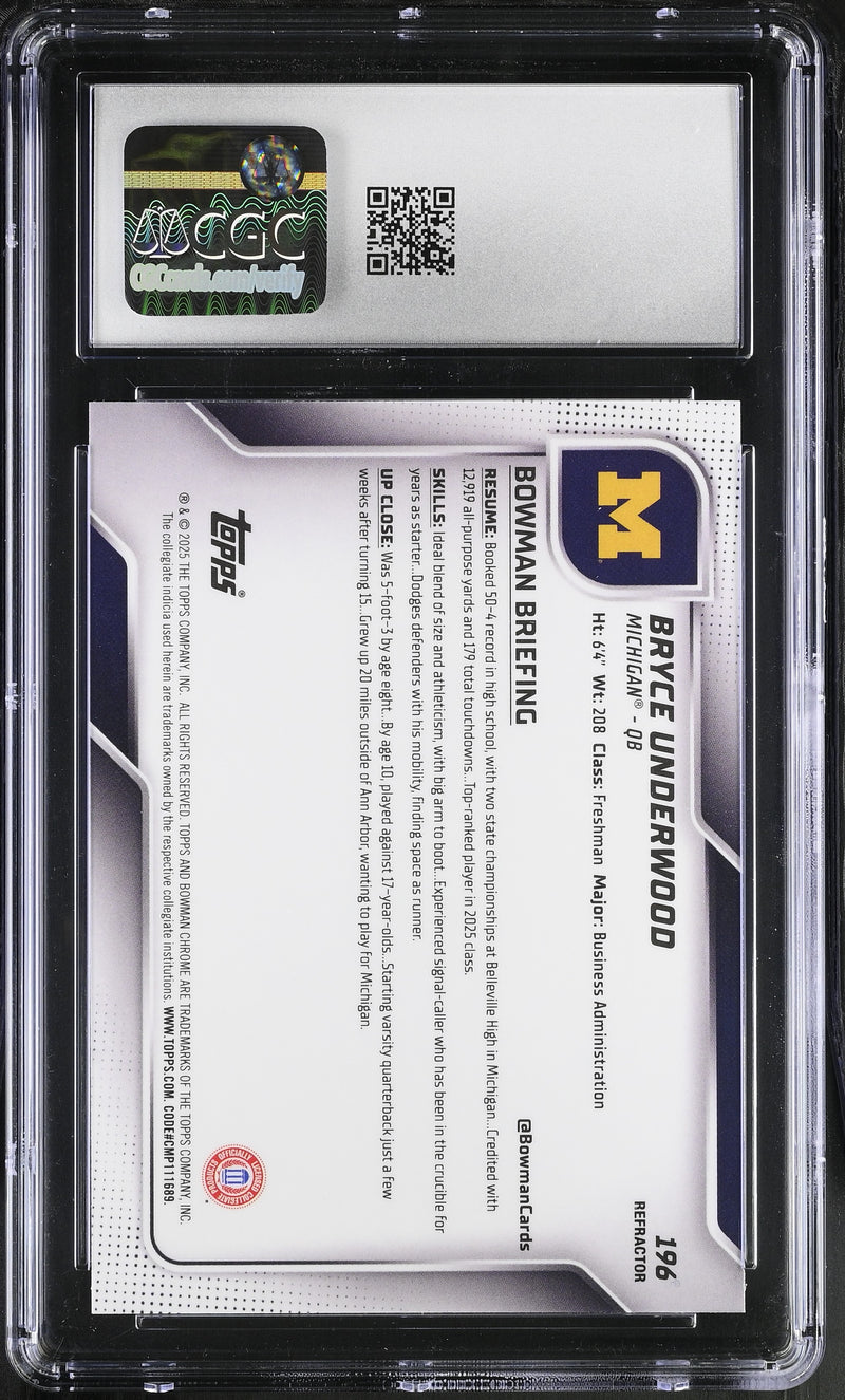 Bryce Underwood Refractor 2025 University Chrome #196 CGC 9-2