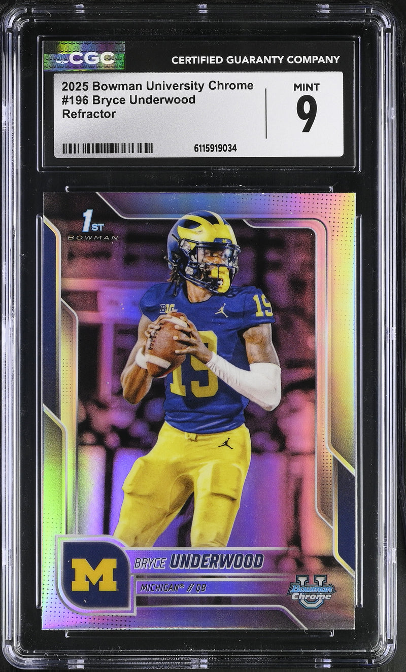 Bryce Underwood Refractor 2025 University Chrome #196 CGC 9-1