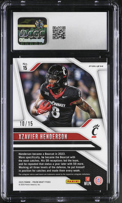 Xzavier Henderson Gold Shimmer 10/15 2025 Prizm Draft Picks #15 CGC 10-2