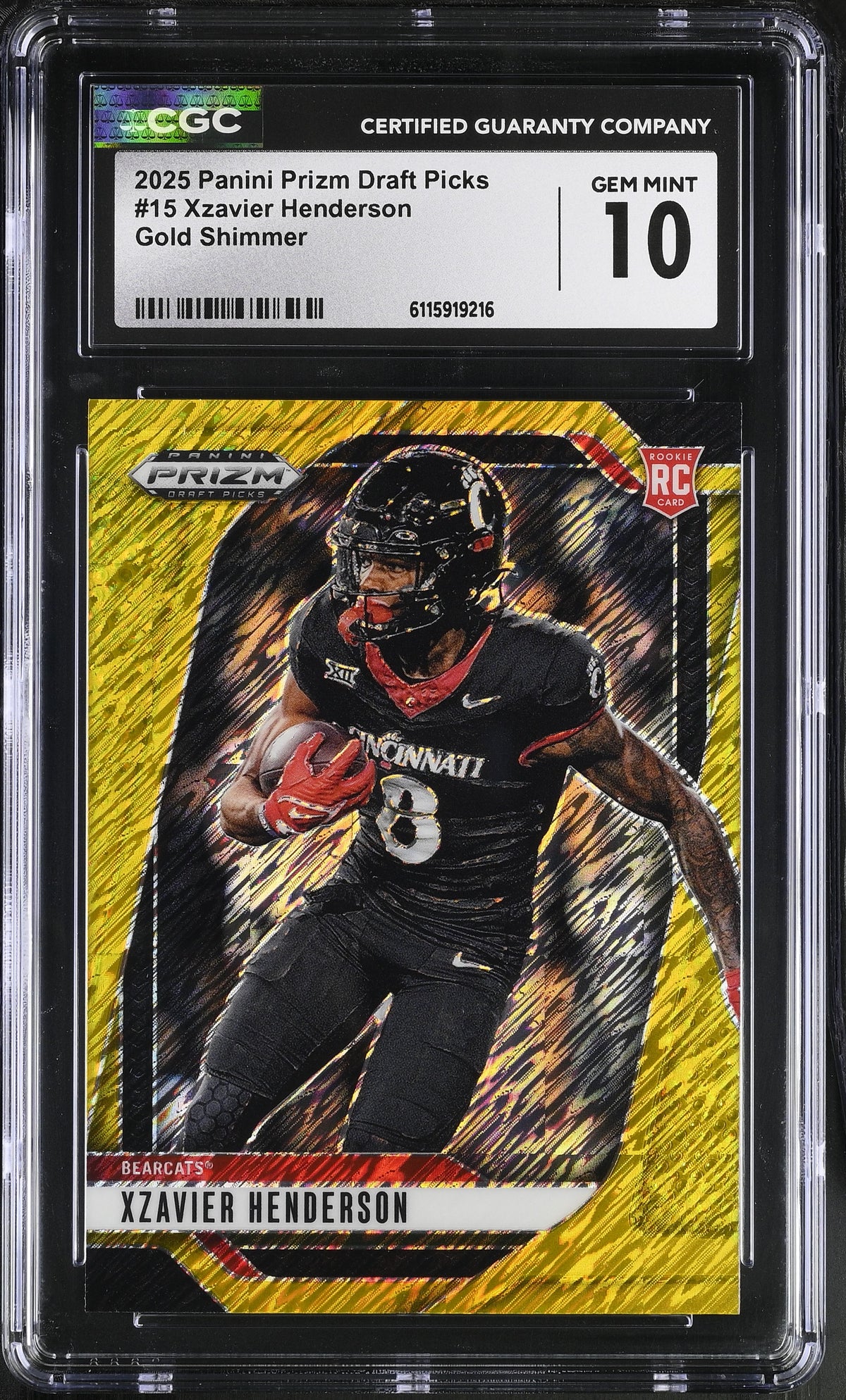 Xzavier Henderson Gold Shimmer 10/15 2025 Prizm Draft Picks #15 CGC 10-1