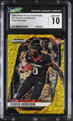 Xzavier Henderson Gold Shimmer 10/15 2025 Prizm Draft Picks #15 CGC 10-1