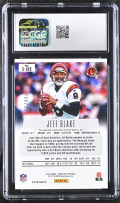 Jeff Blake Blue 36/49 2024 Prizm Deca Signatures #S-JBE CGC 10 Auto 10-2