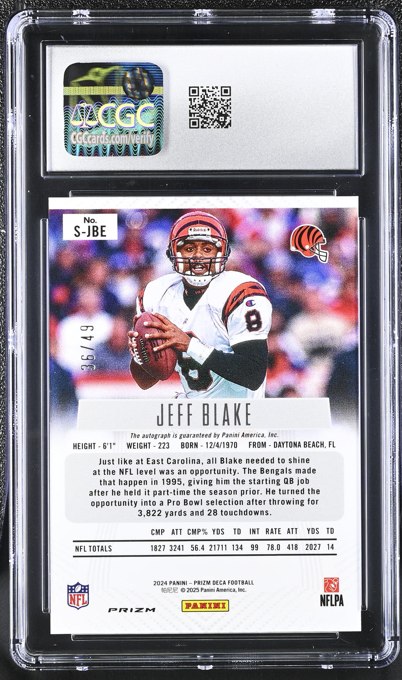 Jeff Blake Blue 36/49 2024 Prizm Deca Signatures #S-JBE CGC 10 Auto 10-2
