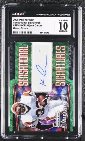 Kijana Carter Green Scope 10/75 2025 Prizm Sensational Signatures #SEN-KCR CGC 10 Auto 10