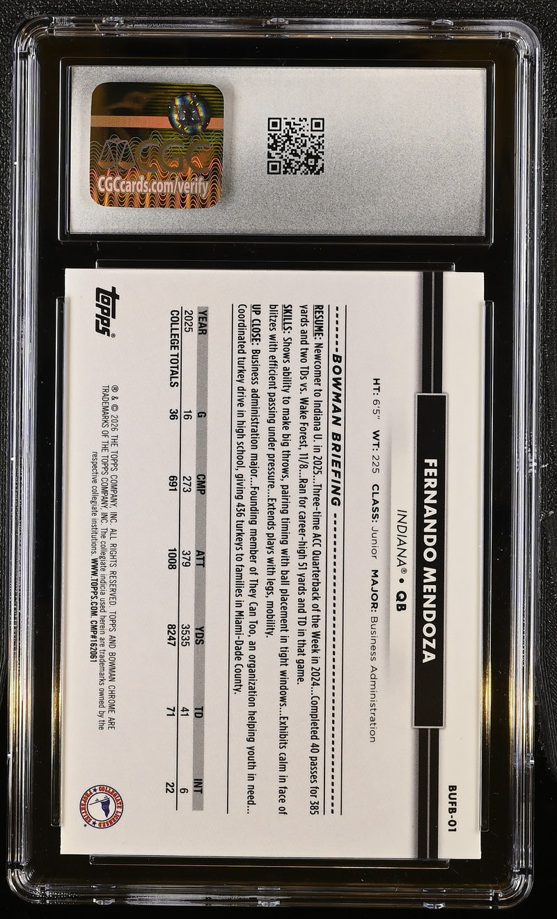 Fernando Mendoza 2026 The National Chrome Bowman U Football #BUFB-01 CGC 10-2