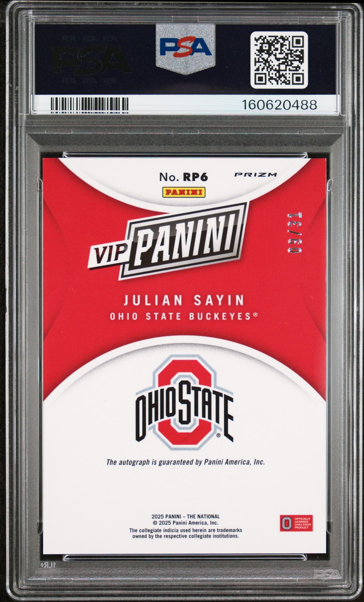 Julian Sayin 2025 Panini National Sports Collectors Convention Vip Gold Autograph 9/31 #RP6 PSA 8-2