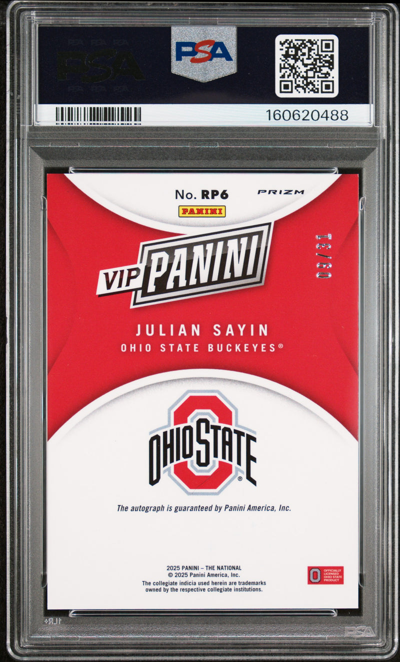 Julian Sayin 2025 Panini National Sports Collectors Convention Vip Gold Autograph 9/31 #RP6 PSA 8-2