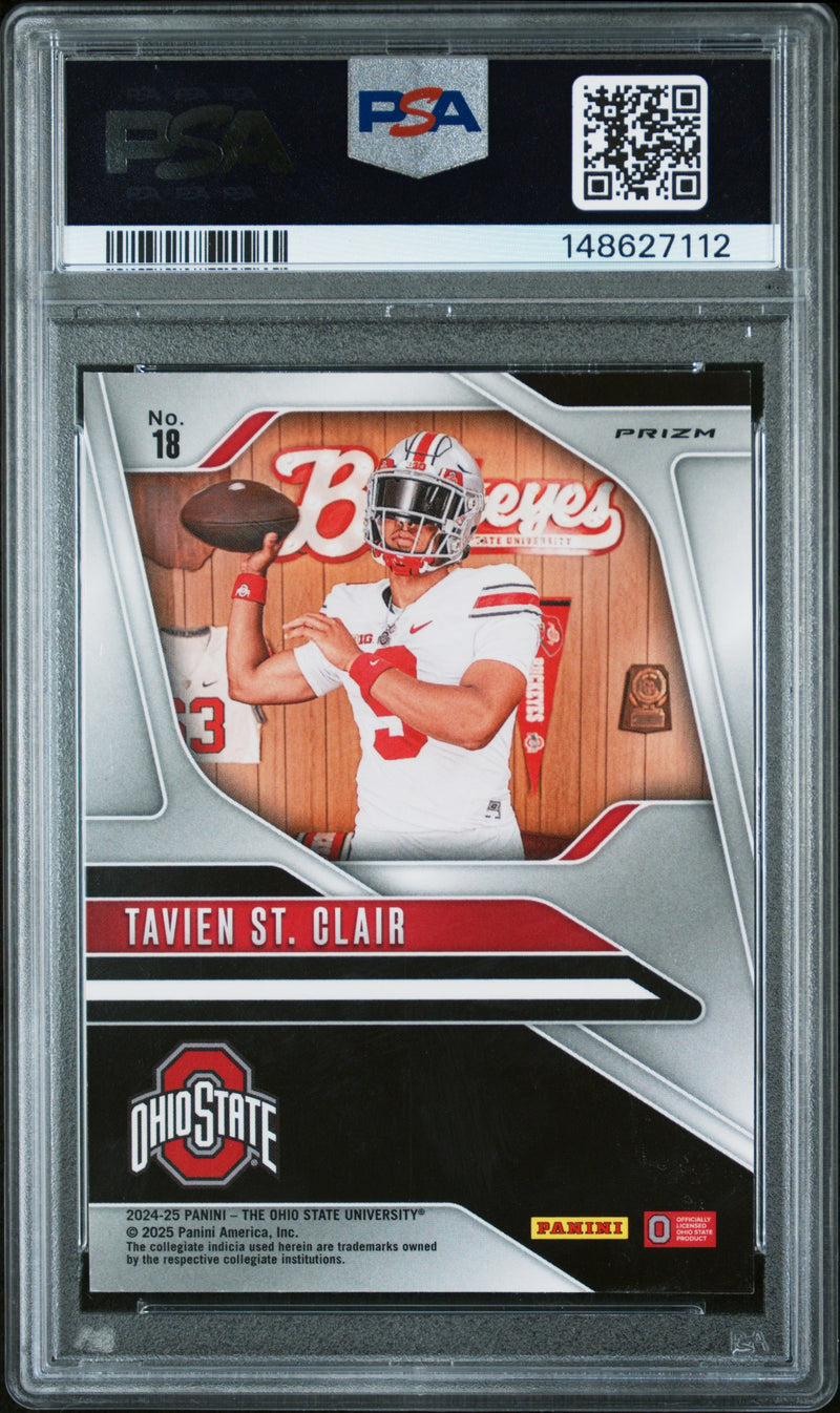 Tavien St. Clair 2024 Panini The Ohio State University Nil Prizm Prizm-Silver White Sparkles #18 PSA 9-2