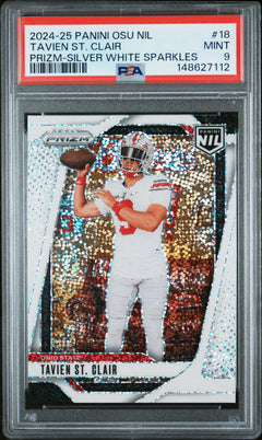 Tavien St. Clair 2024 Panini The Ohio State University Nil Prizm Prizm-Silver White Sparkles #18 PSA 9-1