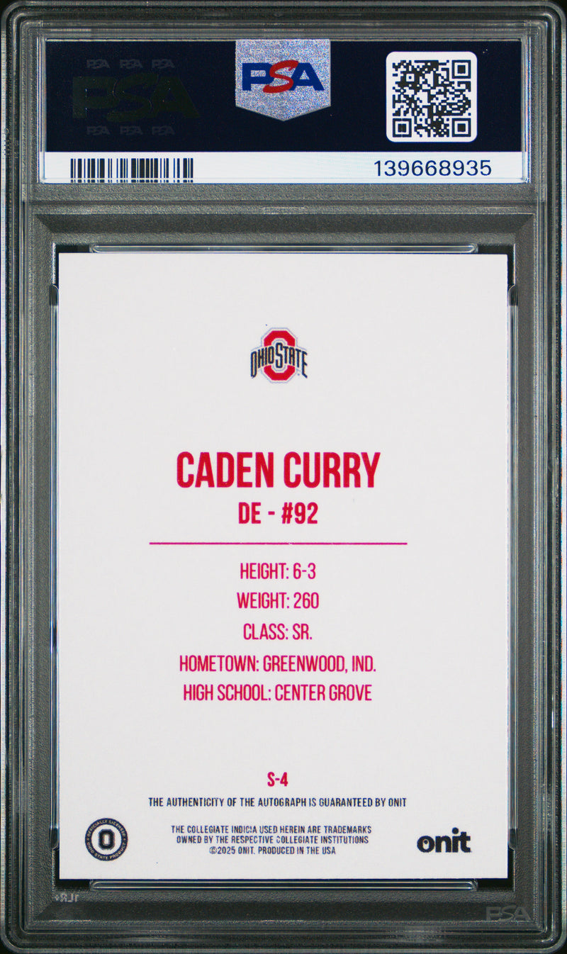 Caden Curry 2025 Onit Ohio State University Signatures #S-4 PSA 9-2