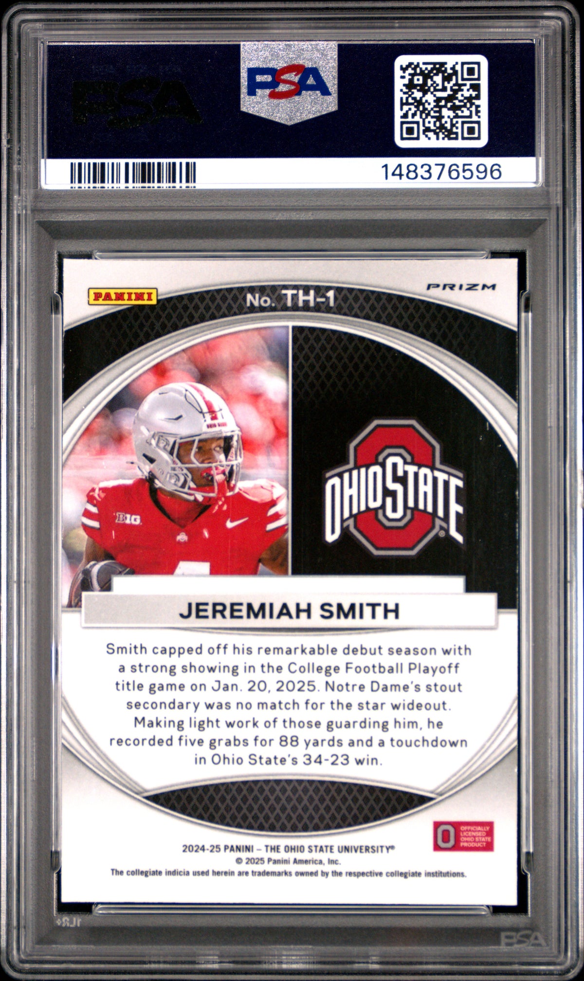 Jeremiah Smith 2024 Panini The Ohio State University Nil Trophy Hunting Trophy Hunting-Camo #TH-1 PSA 8-2