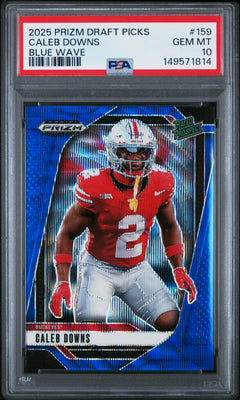 Caleb Downs 2025 Panini Prizm Draft Picks Blue Wave 209/299 #159 PSA 10-1