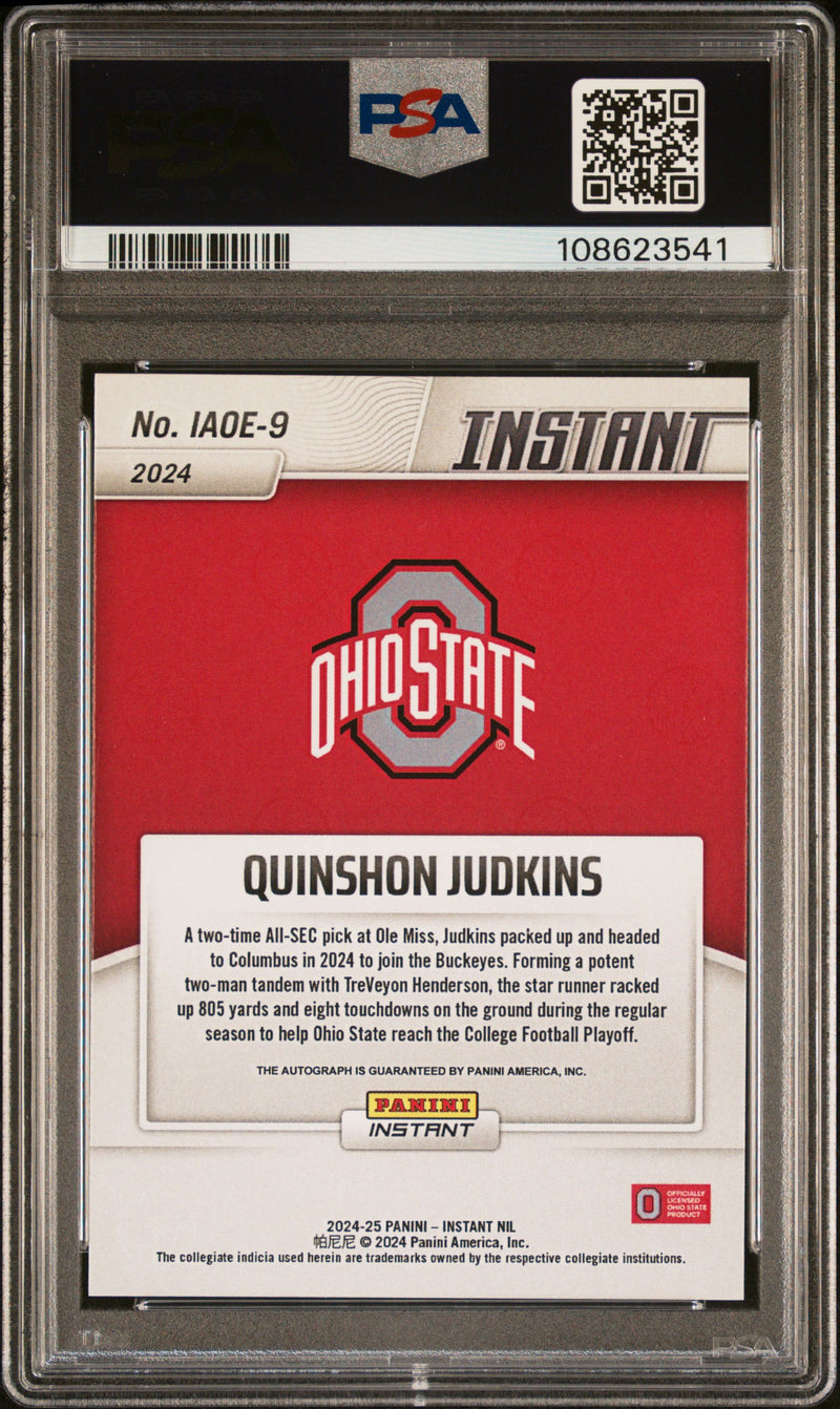 Quinshon Judkins 2024 Panini Instant Nil College Football Open Edition Autographs #IAOE9 PSA 10-2