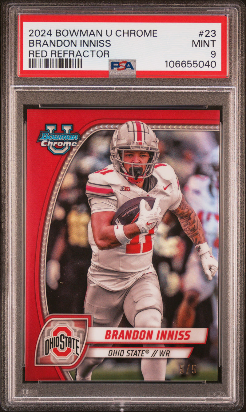 Brandon Inniss 2024 Bowman University Chrome Red Refractor 5/5 #23 PSA 9-1