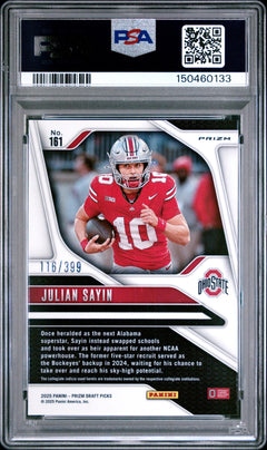 Julian Sayin 2025 Panini Prizm Draft Picks Red Prizm 116/399 #161 PSA 10-2