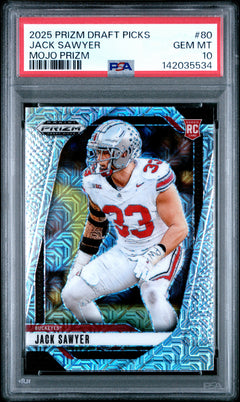 Jack Sawyer 2025 Panini Prizm Draft Picks Mojo Prizm 8/25 #80 PSA 10-1