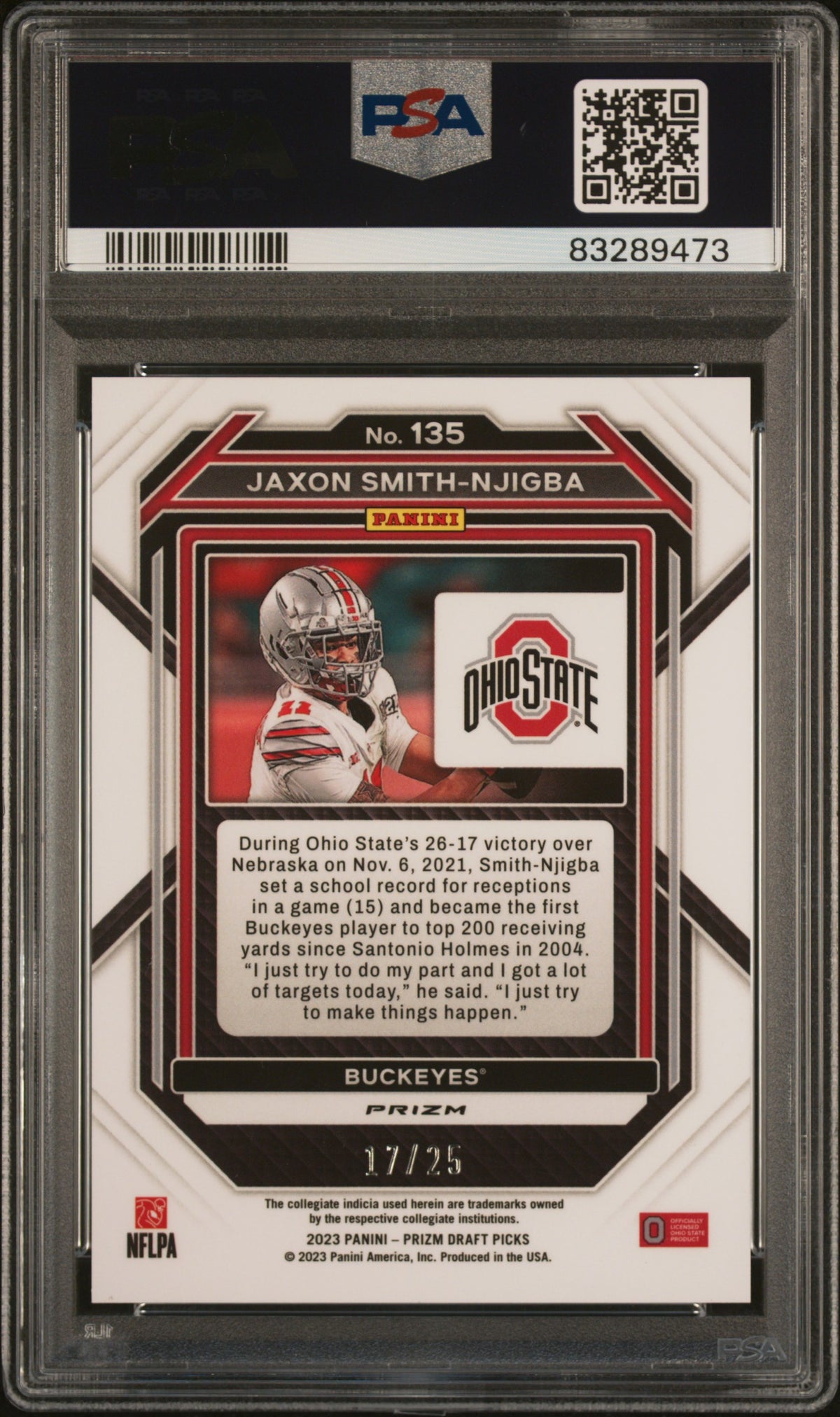 Jaxon Smith-Njigba 2023 Panini Prizm Draft Picks Mojo Prizm 17/25 #135 PSA 10-2