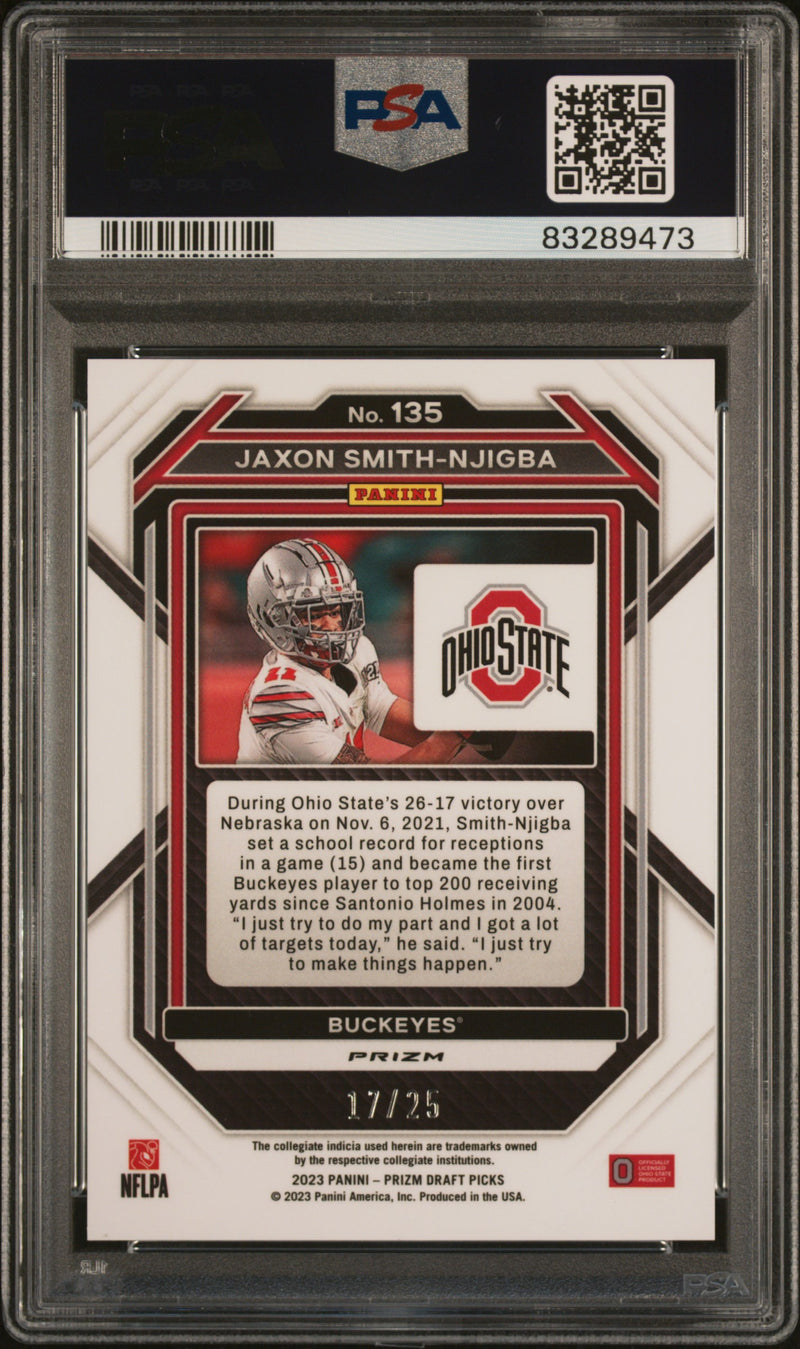 Jaxon Smith-Njigba 2023 Panini Prizm Draft Picks Mojo Prizm 17/25 #135 PSA 10-2