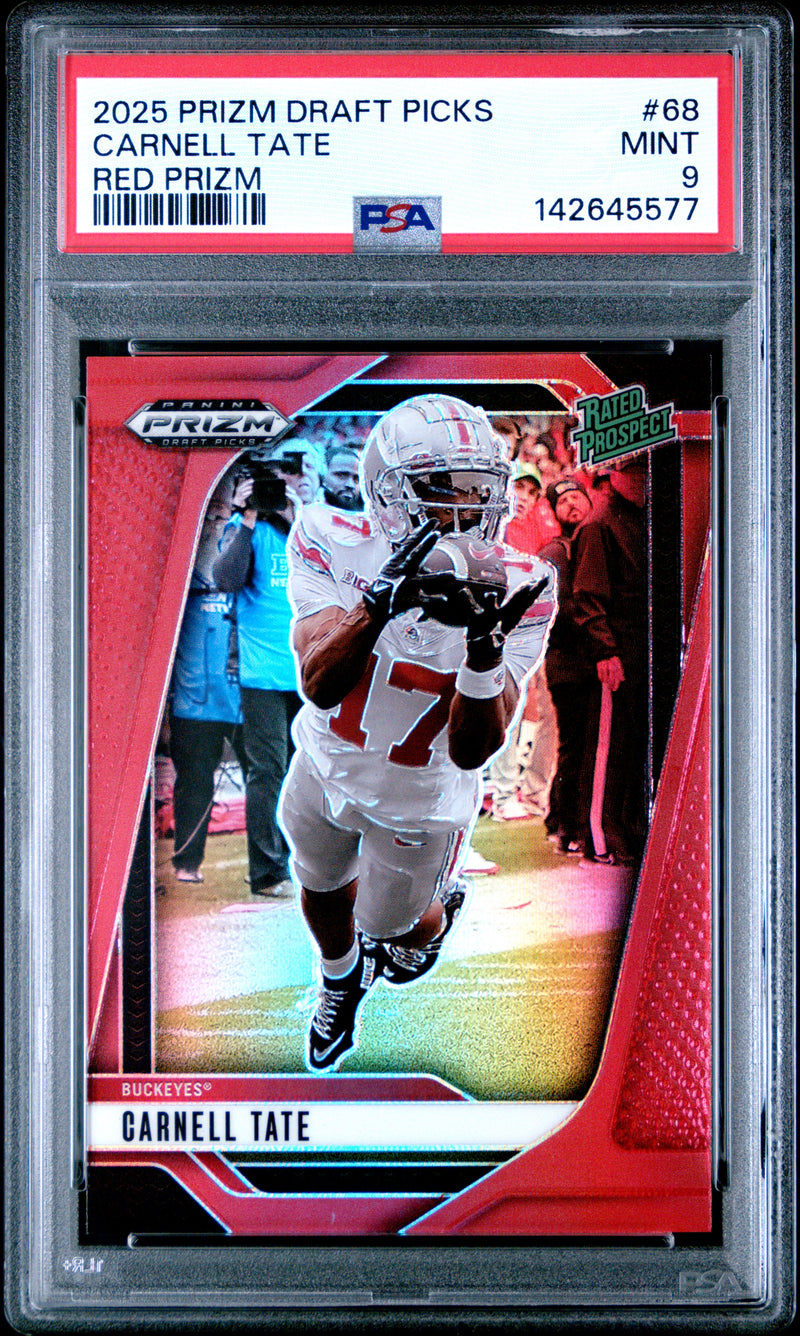 Carnell Tate 2025 Panini Prizm Draft Picks Red Prizm 7/399 #68 PSA 9-1