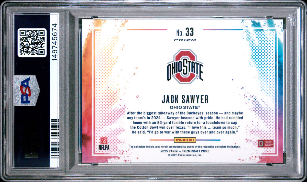 Jack Sawyer 2025 Panini Prizm Draft Picks Black Color Blast #33 PSA 9