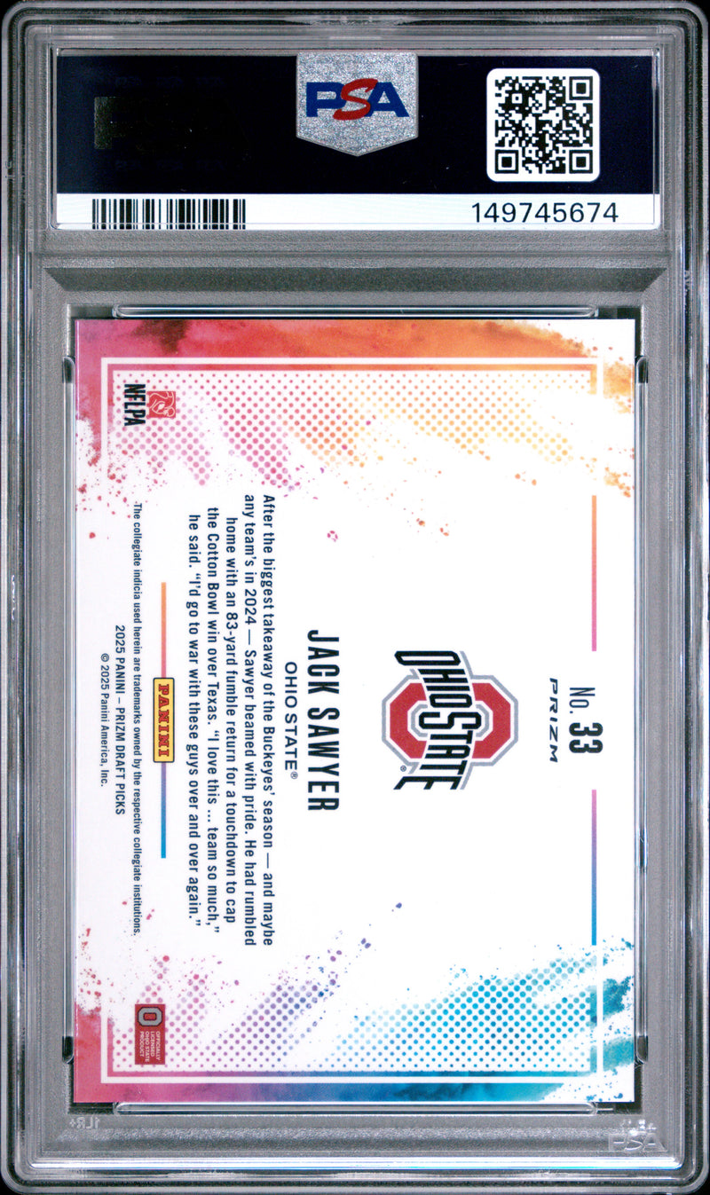 Jack Sawyer 2025 Panini Prizm Draft Picks Black Color Blast #33 PSA 9-2