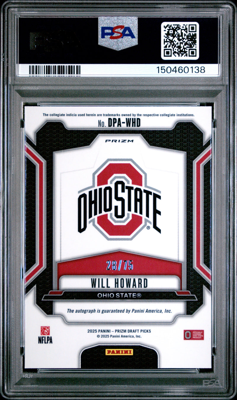 Will Howard 2025 Panini Prizm Draft Picks Autographs Draft Picks Auto-Blue Prizm 28/75 #DPA-WHD PSA 10-2