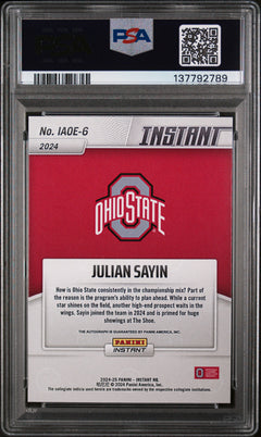 Julian Sayin 2024 Panini Instant Nil College Football Open Edition Autographs #IAOE6 PSA 10-2