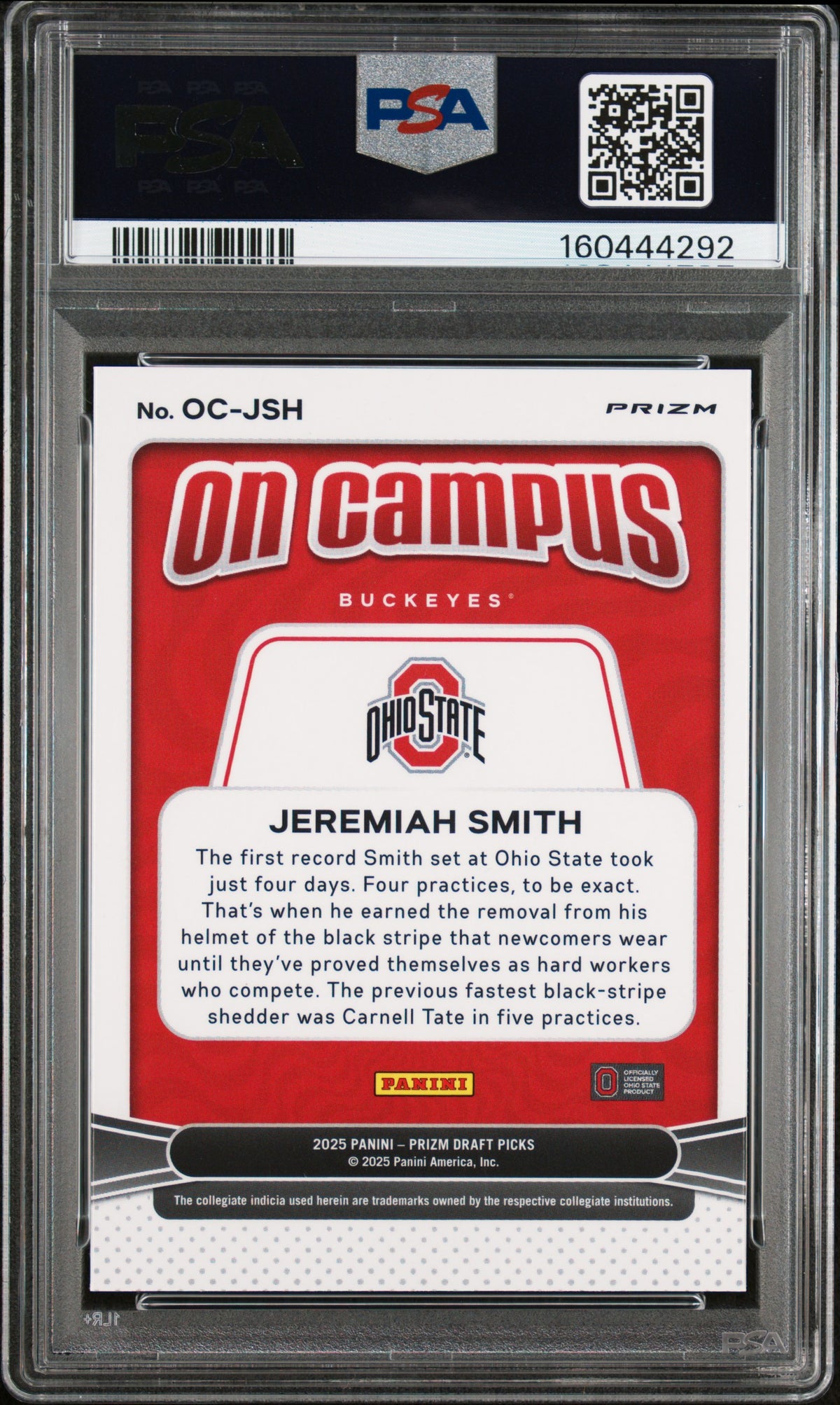 Jeremiah Smith 2024 Panini The Ohio State University Nil On Campus #OC-2 PSA 10-2