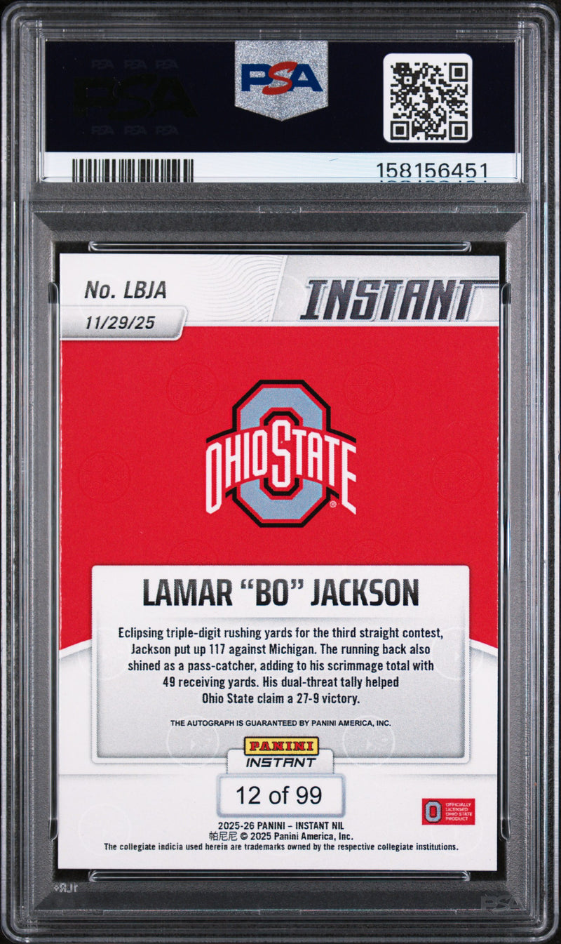 Lamar "Bo" Jackson 2025 Panini Instant Nil College Football Autograph 12/99 #LBJA PSA 10-2