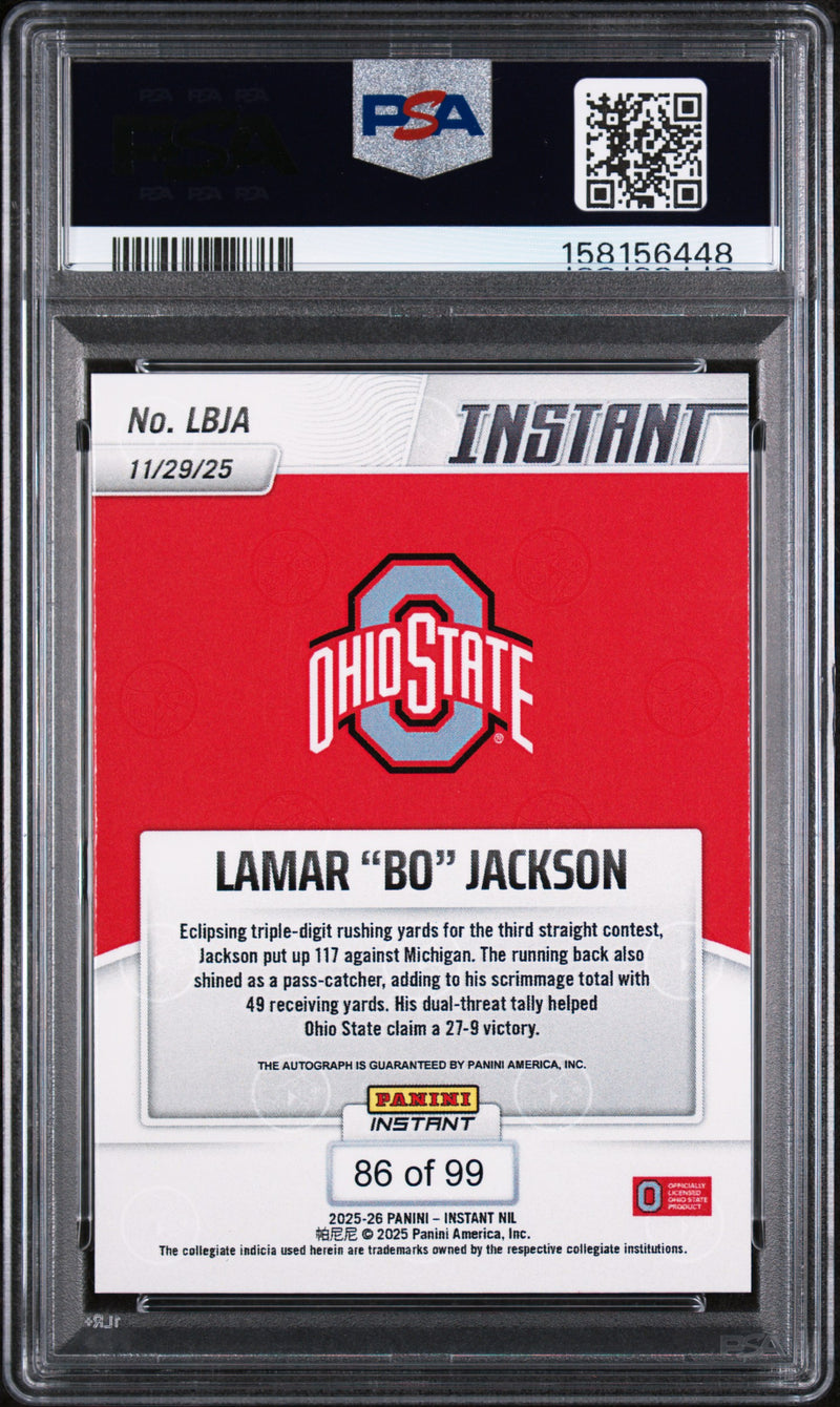 Lamar "Bo" Jackson 2025 Panini Instant Nil College Football Autograph 86/99 #LBJA PSA 10-2