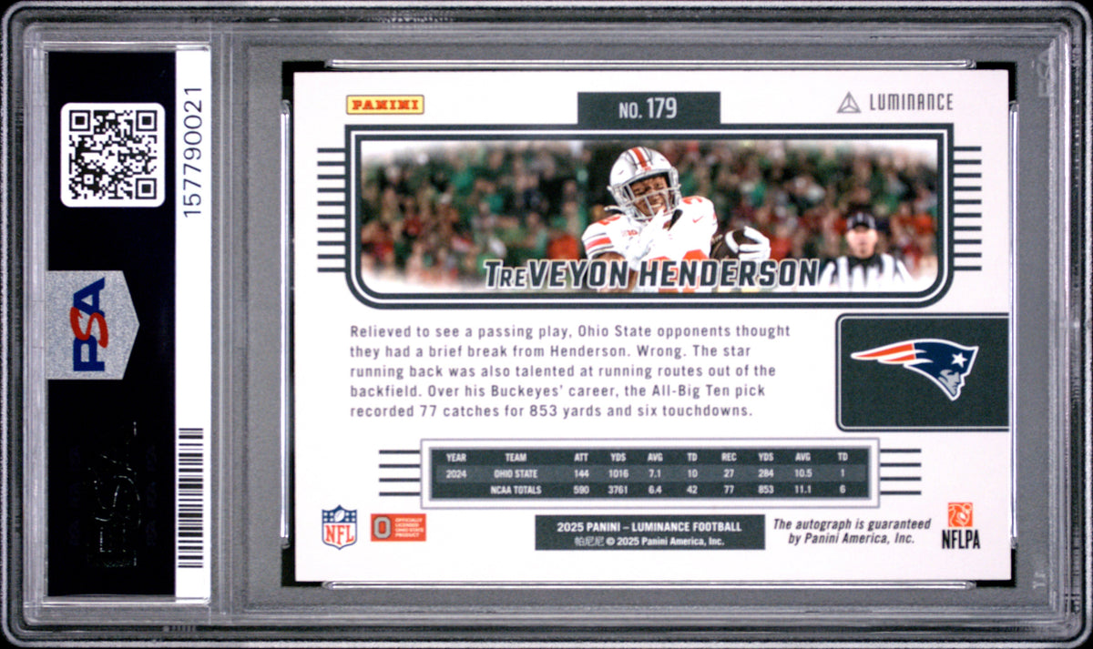 Treveyon Henderson 2025 Panini Luminance Autograph 156/700 #179 PSA 10
