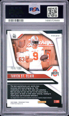 Tavien St. Clair 2025 Panini Prizm Draft Picks Purple Ice 188/199 #162 PSA 9-2