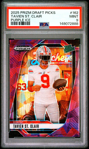 Tavien St. Clair 2025 Panini Prizm Draft Picks Purple Ice 188/199 #162 PSA 9
