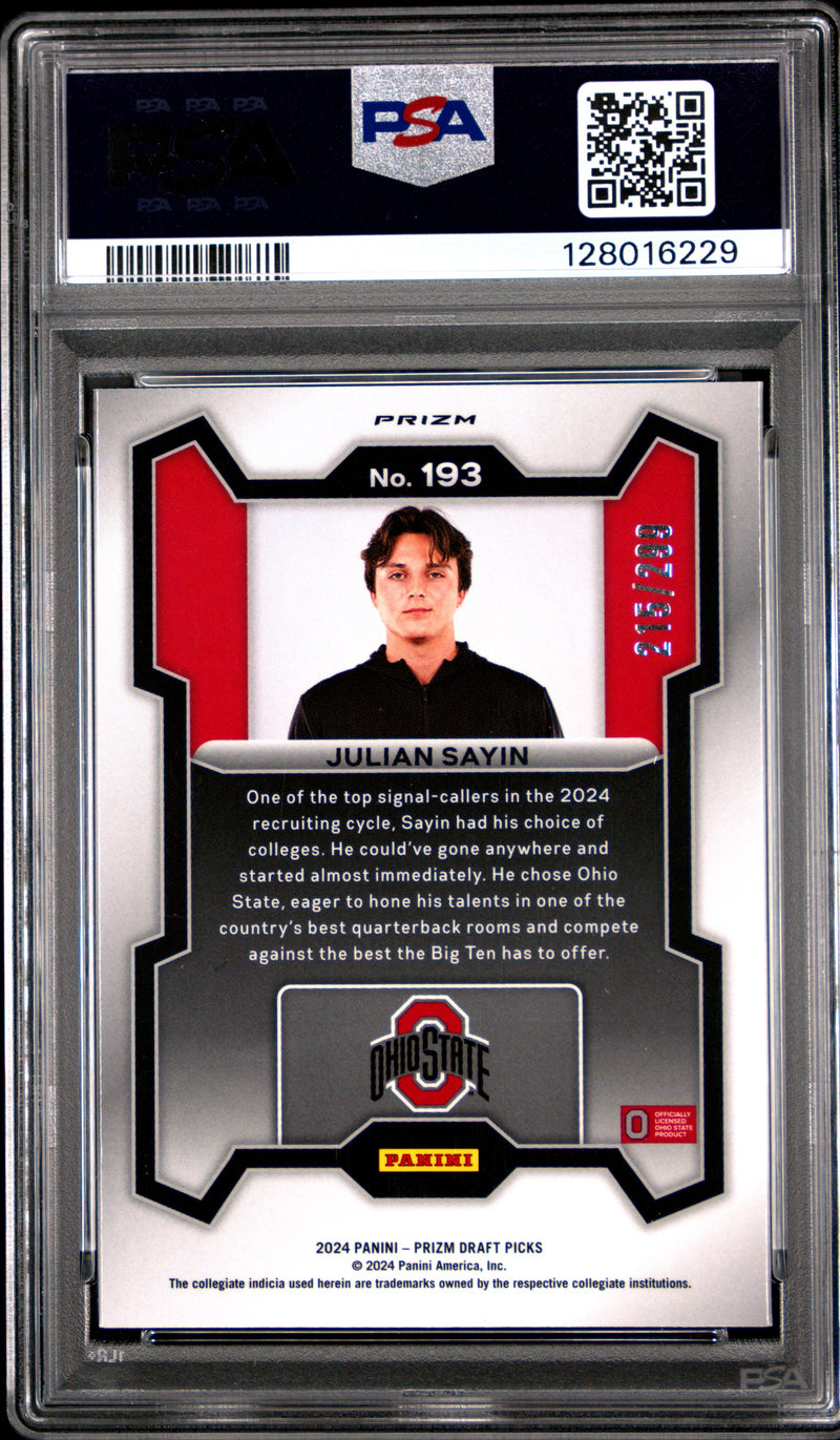 Julian Sayin 2024 Panini Prizm Draft Picks Red Prizm 215/299 #193 PSA 9-2